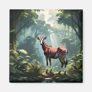 Okapi In The Rainforest, (Zebra Giraffe) Magnet