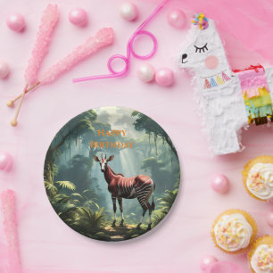 Okapi In The Rainforest, (Zebra Giraffe) Paper Plate