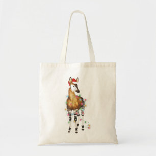 Okapi lights santa hat merry christmas t tote bag