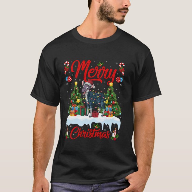 Okapi Xmas Tree Lighting Santa Hat Okapi Christmas T-Shirt (Front)