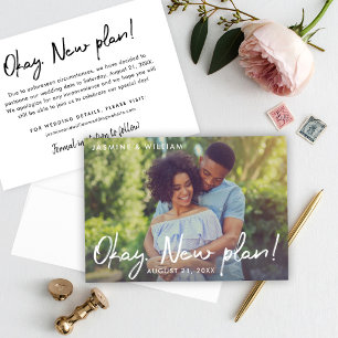 Okay New Plan Handwritten Script Wedding Photo Save The Date