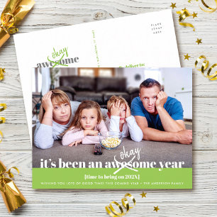 Okay New Year Bold Modern Funny Photo Green Holiday Postcard