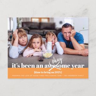 Okay New Year Bold Modern Funny Photo Orange Holiday Postcard