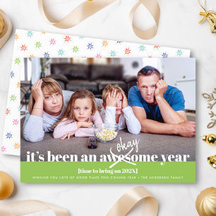 Okay New Year Bold Modern Simple Funny Photo Green Holiday Card