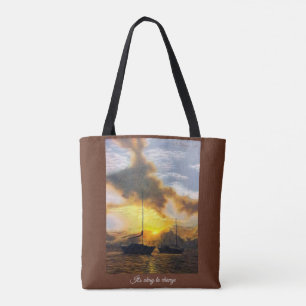 Okay to Change Boats in Sunset Tote Bag