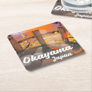 Okayama Japanese blossom poster. Square Paper Coaster