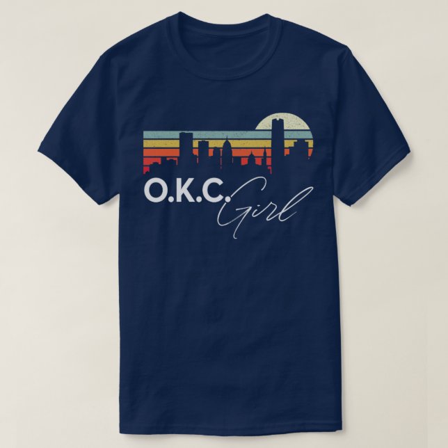 OKC Girl Retro Sunset City Skyline Souvenir T-Shirt (Design Front)