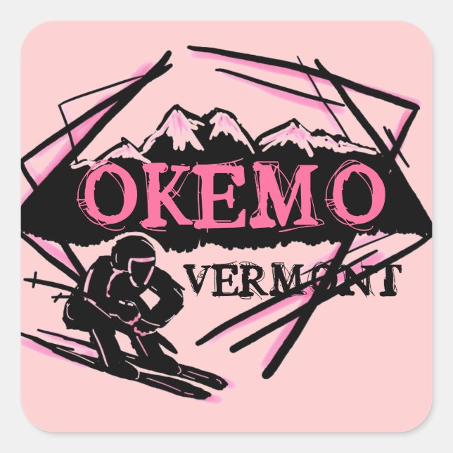 Okemo Vermont pink mountain ski stickers (Front)