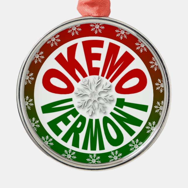 Okemo Vermont red green snowflake ornament (Front)