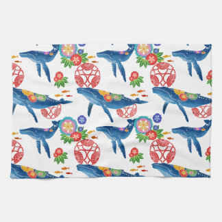 Okianawan bingata style whale pattern tea towel