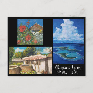 Okinawa Postcard with Three Original Paintings