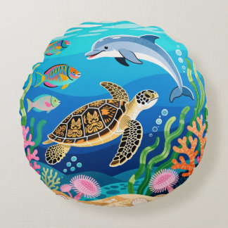 Okinawa Sea Life Round Cushion