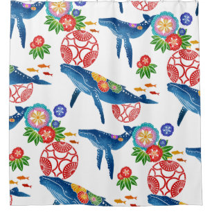 okinawan bingata style pattern shower curtain