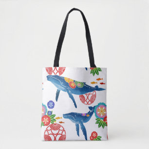 Okinawan bingata whale pattern tote bag