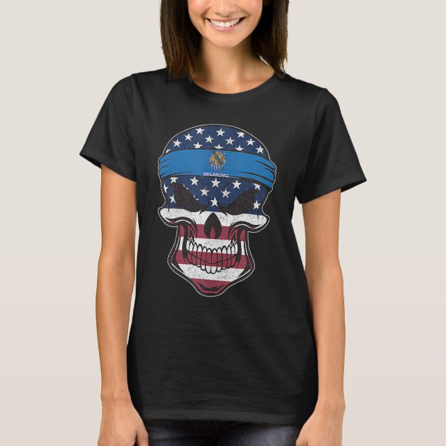 Oklahoma American Flag Skull  State Flag Oklahoma  T-Shirt (Front)