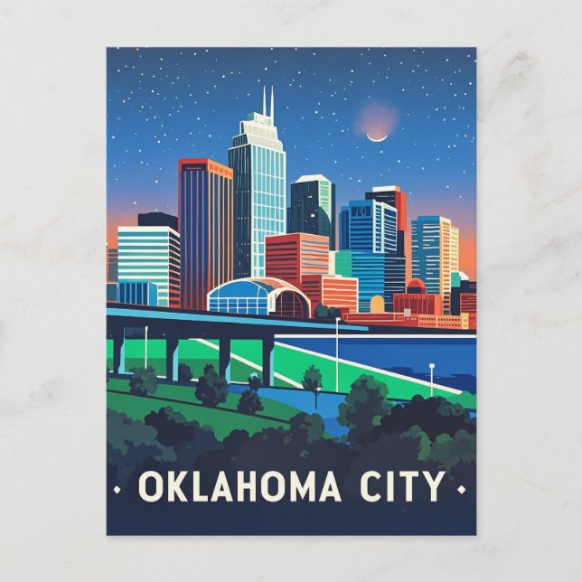 Oklahoma City Night Watercolor Postcard (Front)