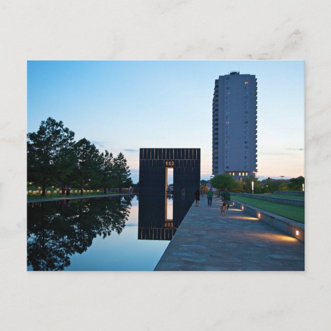 Oklahoma City Reflecting Pool Gate 9:03 Postcard (Front)