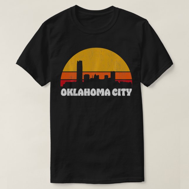 Oklahoma City Retro Sunset Skyline  Oklahoma City  T-Shirt (Design Front)