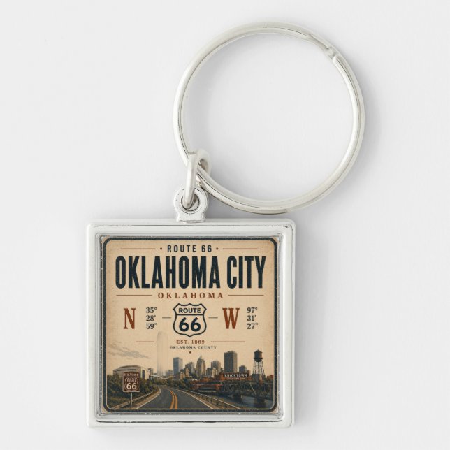 Oklahoma City Route 66 Coordinates Key Ring (Front)