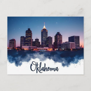 Oklahoma City Skyline at Night   Modern Cityscape  Postcard