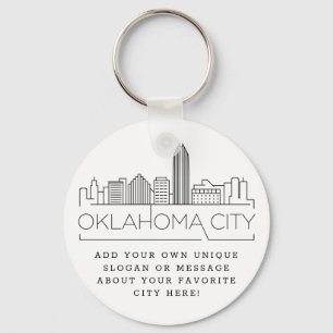 Oklahoma City Stylised Skyline   Custom Slogan Key Ring