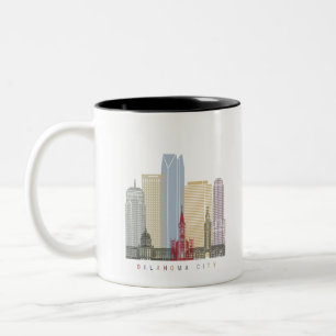Oklahoma City V2 skyline poster Two-Tone Coffee Mug
