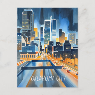 Oklahoma City water colour skyline Postcard