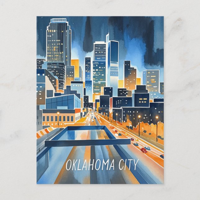 Oklahoma City water colour skyline Postcard (Front)
