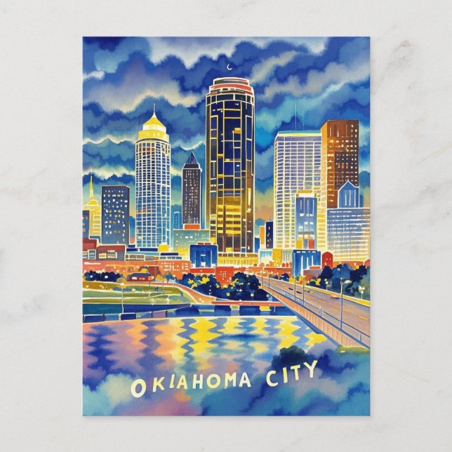 Oklahoma City water colour skyline Postcard (Front)