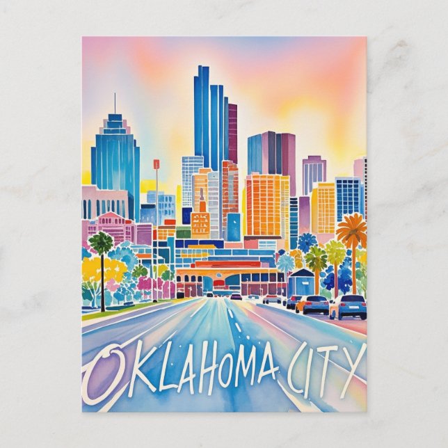 Oklahoma City water colour skyline Postcard (Front)