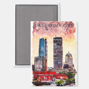 Oklahoma City Watercolor City Silhouette Painting Magnet