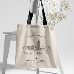 Oklahoma City Wedding | Stylised Skyline Tote Bag<br><div class="desc">A unique wedding tote bag for a wedding taking place in the beautiful city of Oklahoma City.  This tote features a stylised illustration of the city's unique skyline with its name underneath.  This is followed by your wedding day information in a matching open lined style.</div>