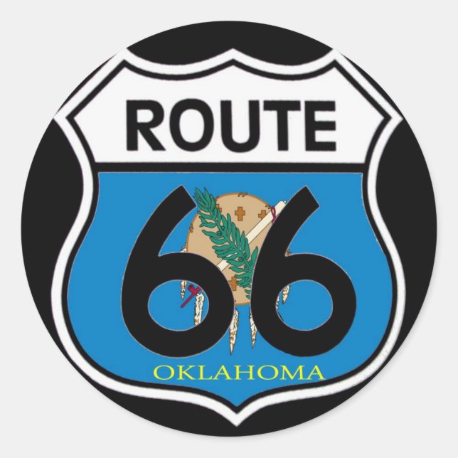 Oklahoma flag Route 66 Shield Classic Round Sticker (Front)
