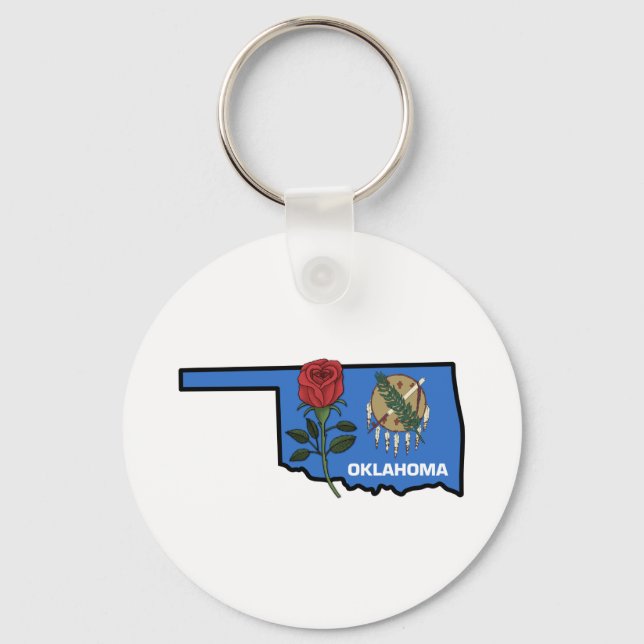 Oklahoma Flag with State Flower Rose Key Ring (Front)