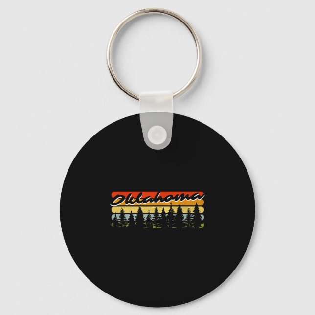 Oklahoma Forest Sunset Trees Cabin Theme Souvenir  Key Ring (Front)