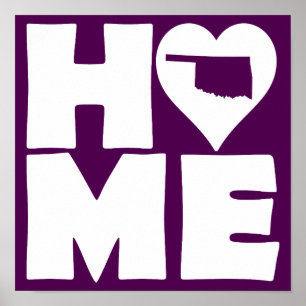 Oklahoma Home Heart State Poster Sign