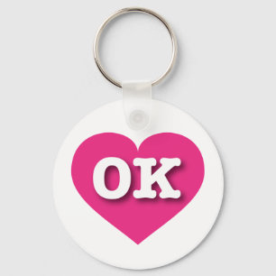 Oklahoma Hot Pink Heart - I love OK Key Ring