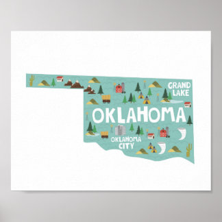 Oklahoma Icon Landmarks Map Poster
