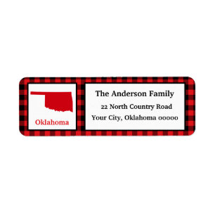 Oklahoma Map Buffalo Plaid Return Address Label