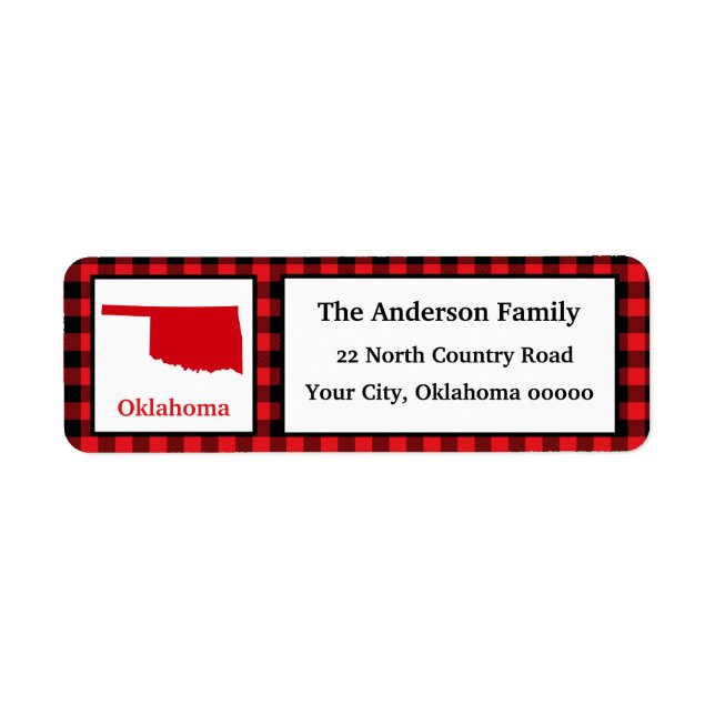 Oklahoma Map Buffalo Plaid Return Address Label (Front)