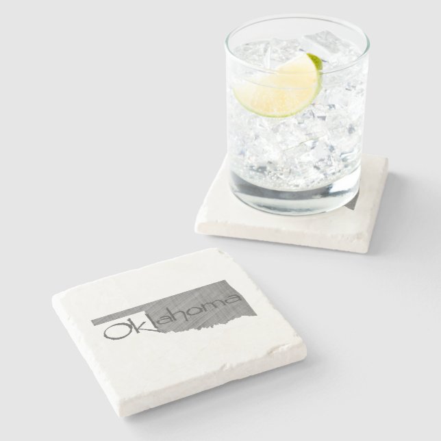 Oklahoma Map Shaped Vintage Grey Chalkboard Stone Coaster (Side)