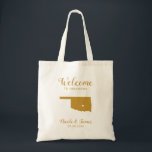Oklahoma Map Wedding Welcome Bag, Gold Tote Bag<br><div class="desc">Wedding weekend welcome gift bag for out of town guests to your wedding,  featuring image of Oklahoma,  with heart you may place at the precise location.  Fill tote with your favourite goodies.</div>