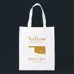 Oklahoma Map Wedding Welcome Bag, Gold Tote Bag<br><div class="desc">Wedding weekend welcome gift bag for out of town guests to your wedding,  featuring image of Oklahoma,  with heart you may place at the precise location.  Fill tote with your favourite goodies.</div>