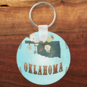 Oklahoma Map With Lovely Birds Key Ring (Front)