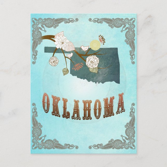 Oklahoma Map With Lovely Birds Postcard (Front)