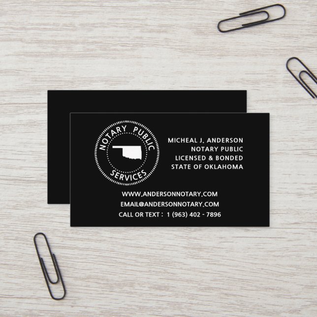 Oklahoma Notary Public Services Business Card (Front/Back In Situ)