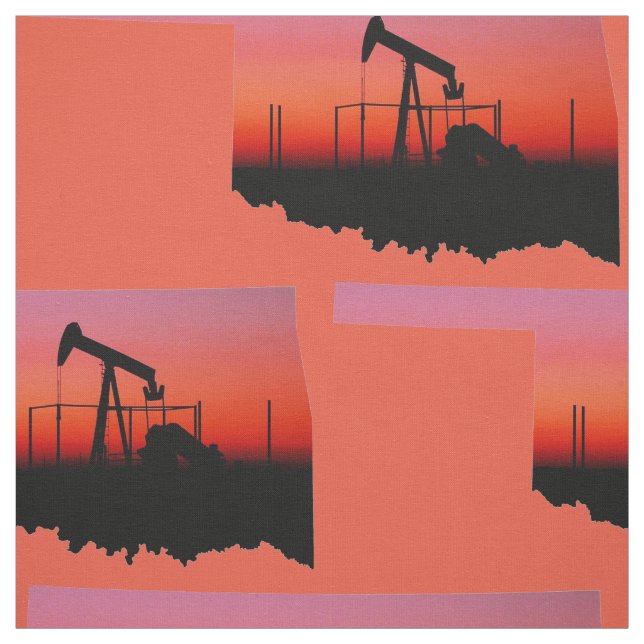 Oklahoma Oil Pump Jack Sunset Print Fabric (Swatch)