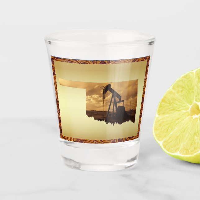 Oklahoma Oil Well Pump Jack Shot Glass (Front)