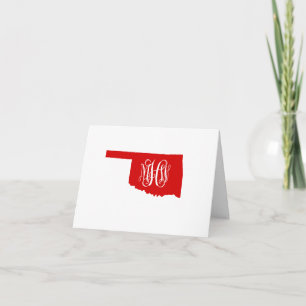 Oklahoma Red White Vine Monogram DIY BG Sv Thank You Card
