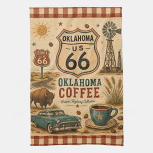 Oklahoma Route 66 Mother Road Coffee Stop Art Tea Towel
